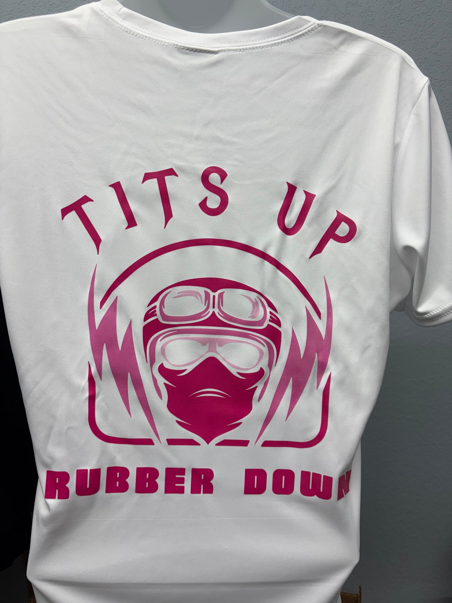 Tits Up Rubber Down Women UV T-Shirt- White