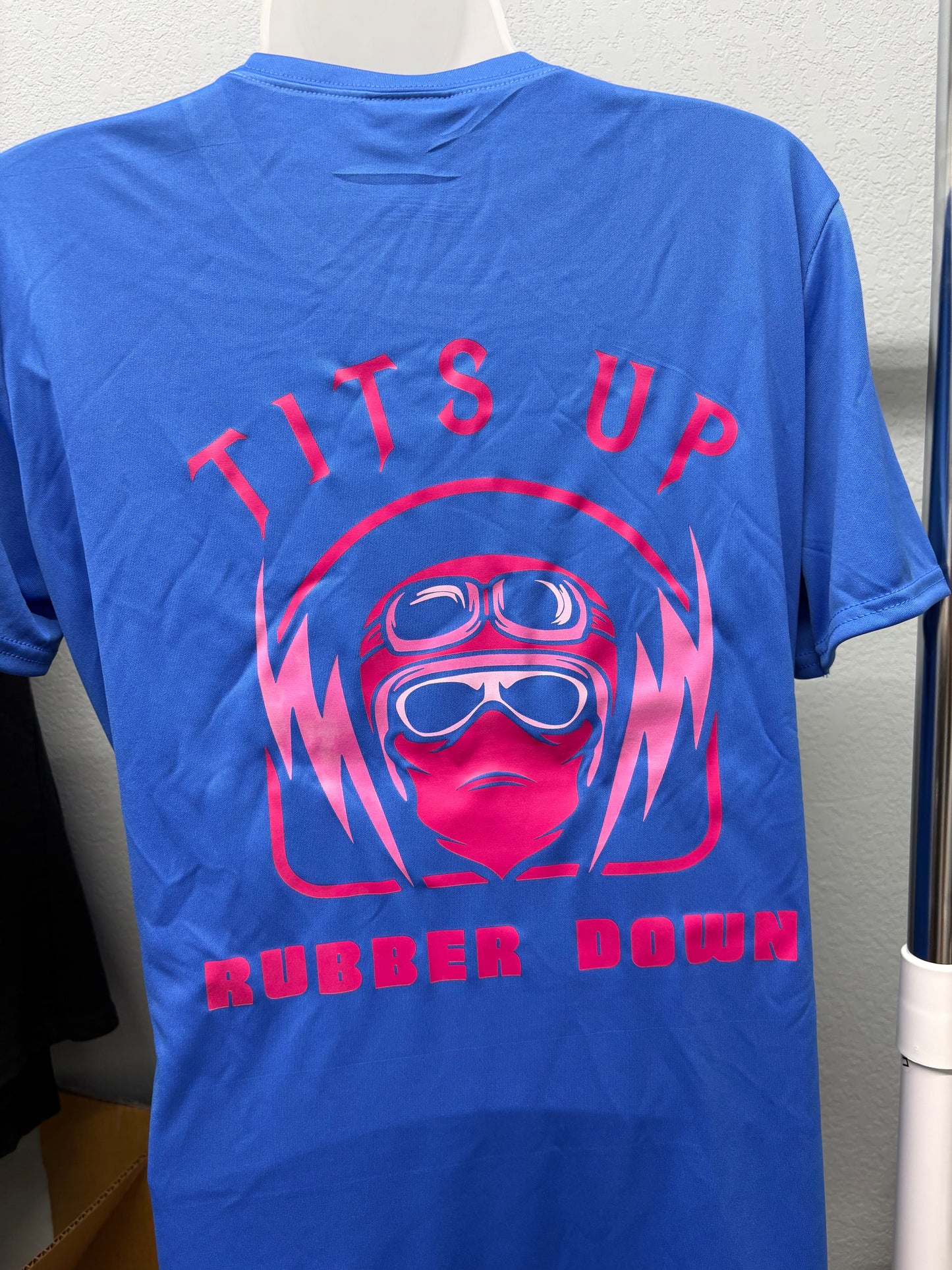 Tits Up Rubber Down Women UV T-Shirt- Blue